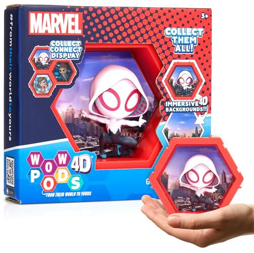 PODS 4D Marvel Spider Gwen, anschließbare Wackelkopf-Figur, die aus ihrer Welt in Ihre platzt, Wand- oder Regaldisplay, Marvel Toys and Gifts, Serie 1 Nr. 461