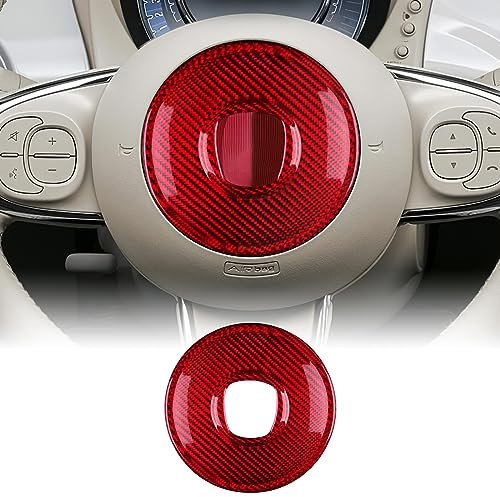 KUNGKIC Coprivolante Auto in Fibra di Carbonio Adesivo Volante Marcatore Centrale Interno Decorativo Compatible with FIAT 500 Abarth 595 2008-2023 Accessori Rosso