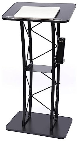 JITEM Rednerpult Schwarzes, gebogenes Podium, bodenstehendes Metall-Rednerpult mit Getränkehalter, 40 x 60 x 120 cm Stehpult Hörsäle