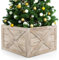 COSTWAY Christmas Tree Box Stand, Wooden Tree Collar Boxes with Hook & Loop Fasteners, Vintage Farmhouse Xmas Trees Skirt (60 x 57 x 37cm, Brown)