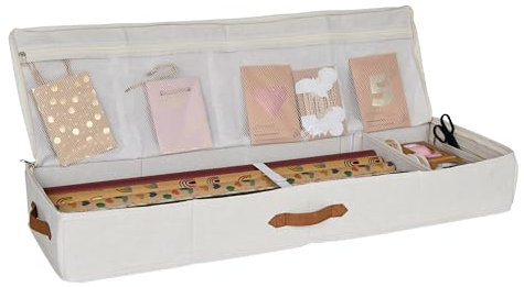 LOVE IT STORE IT - Premium - Organizer Carta Regalo in Tessuto - Con Cerniera e Manici - Custodia Porta Rotoli e Nastri Regalo - 90x30x12 cm - Beige