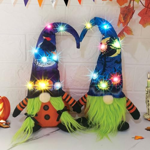 Akxlax 2 Stück Halloween Deko Geschenk mit Beleuchtung, Halloween Mitgebsel Wichtel Figuren, Decor Fenster Tisch Party (Klein)