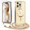 Ethanger Handyband für iPhone 14 Pro Hülle mit Band + 2 Stück Glas Schutzfolie Transparent Silikon Handyhülle Magnetische Schutzhülle für iPhone 14 Pro Gold