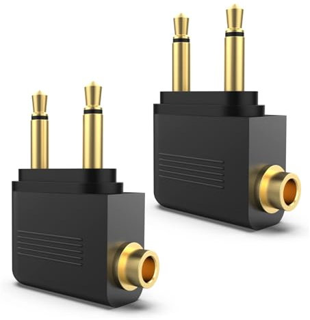 2 Stück Flugzeug Adapter Kopfhörer,Kopfhörer Adapter Flugzeug,Airline Adapter Gold überzogen,Kopfhörer Flugzeug,Adapter Flugzeug Kopfhörer 3,5 mm Stereo Buchse Audio für Kopfhörer für alle Airlines