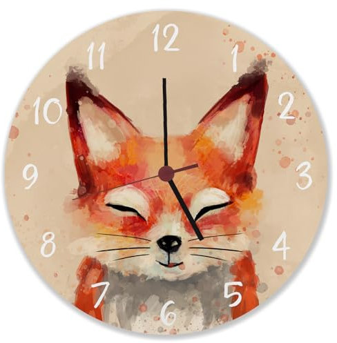 Fuchs in Wasserfarbenoptik Wanduhr schöne Uhr für das Kinderzimmer mit niedlichem Fuchs als Deko für das Kinderzimmer von Kleinkindern