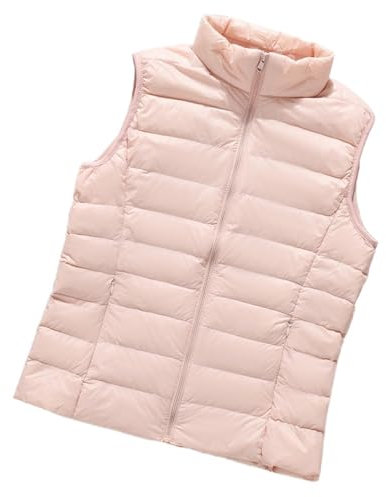 OutFyt Gilet Matelassé pour Femme, Col Montant, Léger, Zippé, Rembourré, Couleur Unie, Veste sans Manches, Extérieur, Coupe Vent, Gilet Plus Chaud, Hiver, Rose Clair, XL