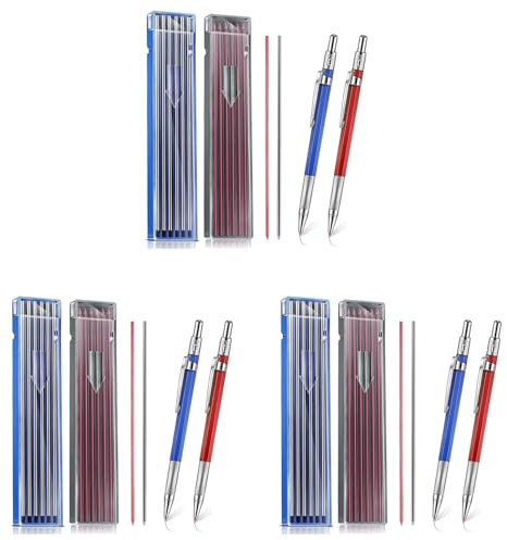 6 Stück Welders Bleistift mit 72 Stück 2 mm Minen Druckbleistift mit Eingebautem Spitzer Zimmermannsbleistifte