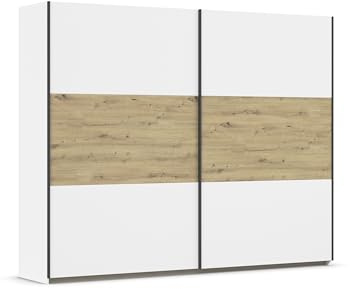 Rauch Möbel NEO, Schwebetürenschrank, Weiß/Eiche Artisan, Breite 261 cm | Kleiderschrank mit Schwebetüren, Schiebetüren, 2-türig, für Schlafzimmer, Kinderzimmer, Jugendzimmer, Homeoffice, Garderobe