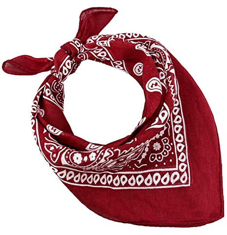 Bandana 100% Baumwolle Set 3/5/10 für Damen Herren Kinder Unisex Einfarbig und/oder Paisley Muster Code A644 (Set 20 Stück, Paisley, Bordeaux)