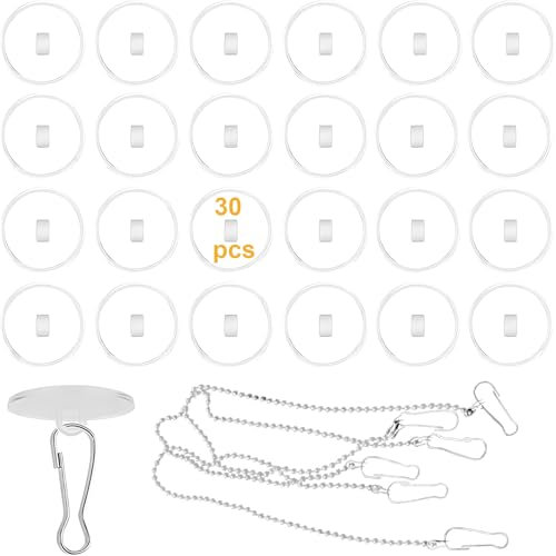 30 Stück Deckenhaken Selbstklebend, Klebehaken Ohne Bohren mit Fahnenmast Clips and Hängende Kette, Transparente Klebehaken, Handtuchhaken, Extra Stark Deckenmontagehaken für Decke Deko zum Aufhängen