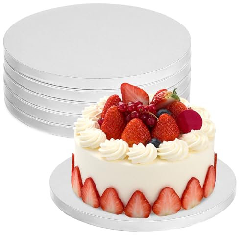 Kichvoe 6pcs White Cake Boards 10 Inch Round Cake Base Boards Cardboard Cake Drums Cake Display Bases Cake Baking Supplies for Home Kitchen Wedding Birthday Cake Decorating, 12mm Thick