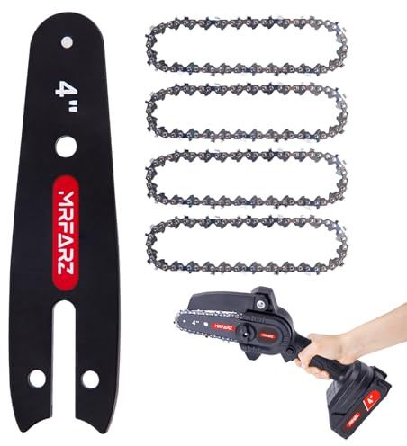 MRFARZ 4 Inch Mini Chain Saw Bar with 4 Chainsaw Chains, 1/4 LP Pitch 0.043 Gauge 28 Drive Links For Cordless Electric Chainsaw [1* Mini Bar + 4* Mini Chains]
