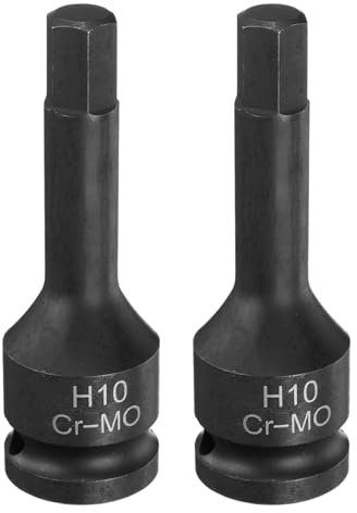 sourcing map Lot de 2 douilles hexagonales H10 (10 mm) en acier CR-MO pour clés à cliquet électriques, vis de fixation