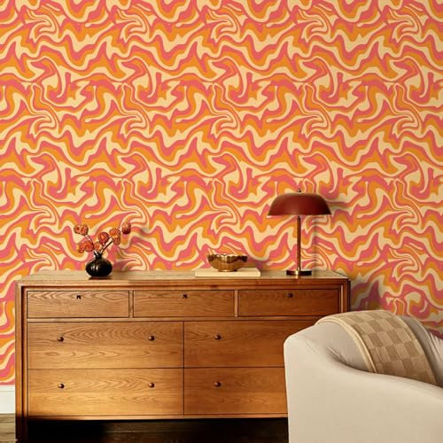 Alwayspon Orange and Red Self Adhesive Wallpaper, Peel and Stick Furniture Transfer Sticker Decals Living Kids Room Wall Art, Sticky Back Vinyl Film Roll for Drawer Cabinet Wardrobes Covering Decor