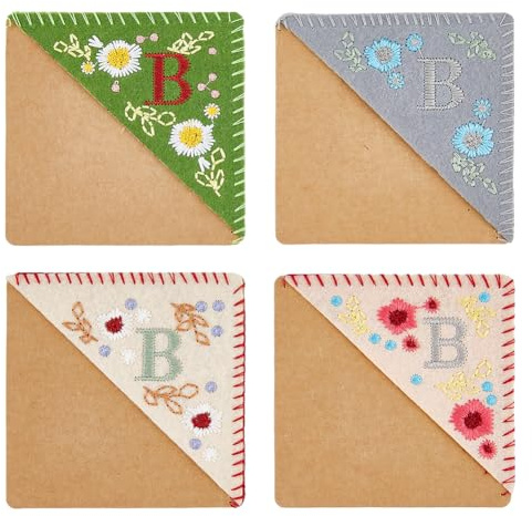 HOBBIESAY 4 Stile Bestickte Eck Lesezeichen Niedliche Blumen Buchstaben Lesezeichen Filz Dreiecksseite Genähte Lesezeichen Jahreszeitenthema Stoff Stoff Lesezeichen