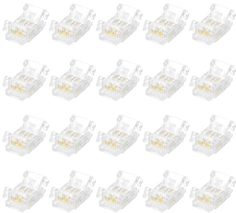 sourcing map 20 Pcs LED Strip Connector 4 Pin 8mm Strip to Wire LED Connectors for Strip Lights Transparent Solderless LED Light Adapter Connector for Surface Mount Device LED Strips