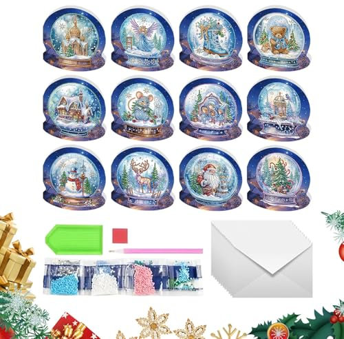 Weihnachtskarten mit Strass-Kunst, Weihnachtskarten mit Kunstkristallen | Dankeskarten mit künstlerischem Handwerk – 12 Sets für Weihnachtskarten in p