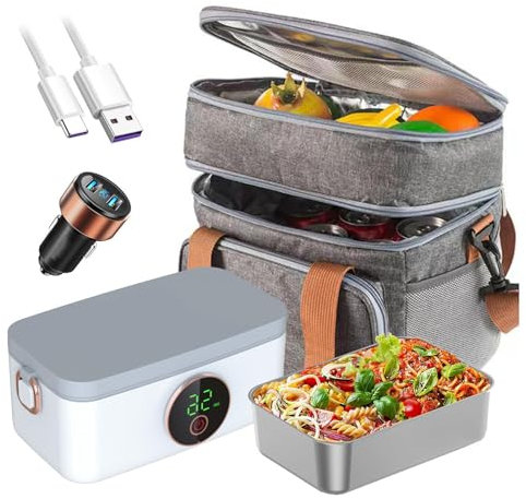 UKLULUAMZ Heated Lunch Box Rechargeable and Cordless,Portable and Battery Powered 16000mAh Electric Lunch Box for Adults