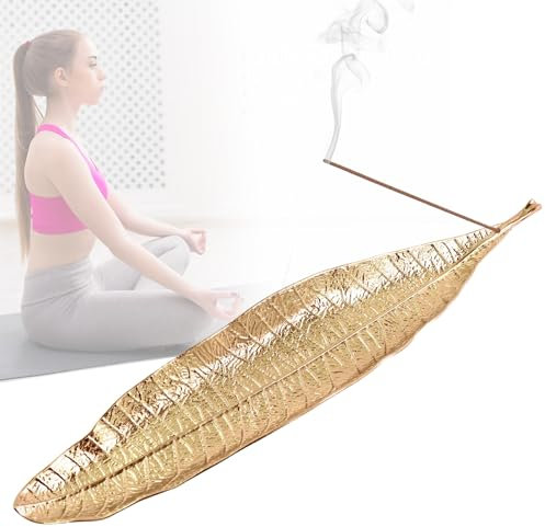 Brûleur D'encens en Forme de Feuille, 28 cm Brûleur à Feuilles en Métal Décor, Brûleur D'encens Intérieur pour Le Yoga, La Méditation, l'or