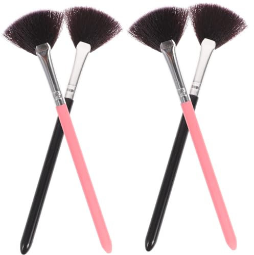 Ipetboom 4pcs Long Handle Fan Shaped Makeup Brush for Blush and Powder Application Professional Cosmetics Brush