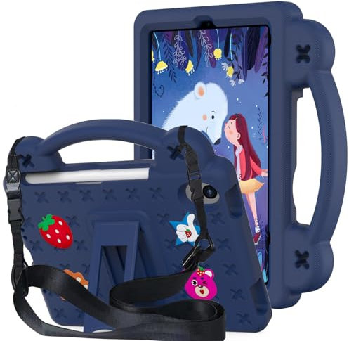 Funda Niños Compatible con iPad Mini (A17 Pro, 2024, 7ª Generación) / Mini 6 2021, Funda Protectora a Prueba de Golpes con [Correa para el Hombro] [Soporte de Asa], Azul Marino