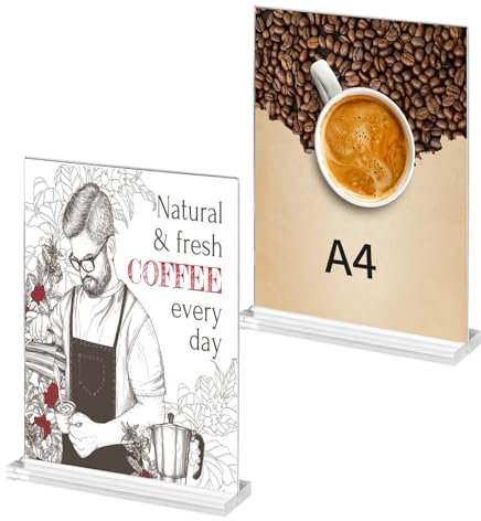 Gigtoop 2 Pièces Présentoir de Table A4,Porte-menu Acrylique A4,Présentoir en Acrylique Transparent,Supports de A4 en Acrylique, Support Menu, pour Affiche, Porte-Menus, Cadres Photos(30.5×21.1cm)