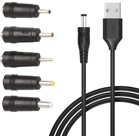USB to Dc Power Cable,1m Universal 5v USB Power Chager Cord Dc 5.5 X 2.1mm Plug Adapter with 2.5x0.7mm, 3.0x1.1mm, 3.5x1.35mm, 4.0x1.7mm, 5.5x2.5mm Connectors Compatible for Router,Keyboard,Laptops,