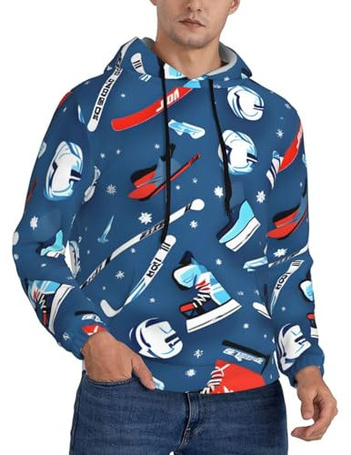 HJLUUFT Herren-Kapuzenpullover mit Eishockey-Aufdruck, mit Kanga-Tasche, weiches lässiges Oberteil mit Tasche, Schwarz , XXL