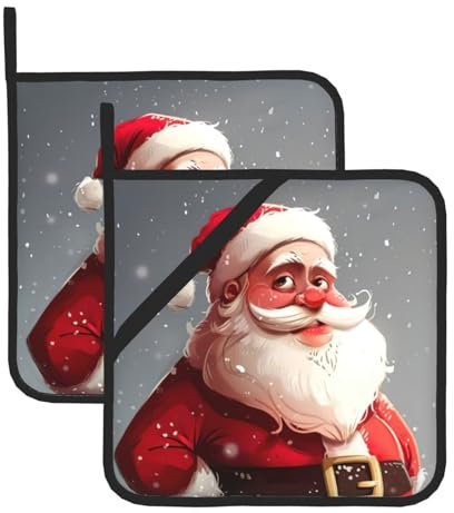 Lot de 2 maniques de cuisine avec imprimé Père Noël 20,3 x 20,3 cm