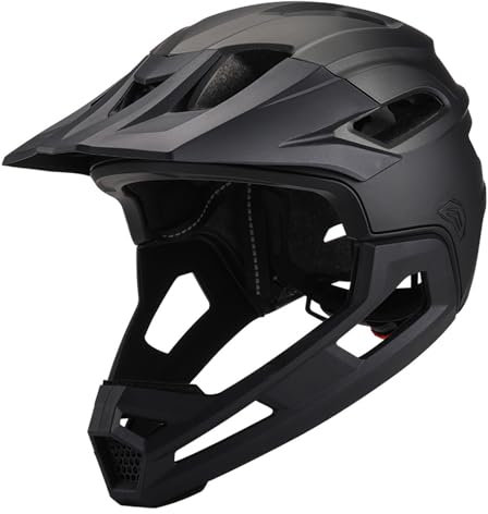 Mountain Bike Helmet for Adult Breathable Shock-Proof PC Full Face Bike Helmet with Detachable Chin Holder & Visor Adjustable Unisex Black Bike Helmet for Biking Outdoor,Full Face Bike Helmet