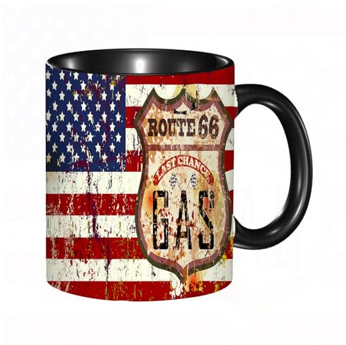HRRASFAZF Tasse à Café | Tasse Céramique Fine | Cadeau Original | 330ml | Mug avec Anse | Cadeau Original pour Homme et Femme | Panneau vintage de station-service Route 66