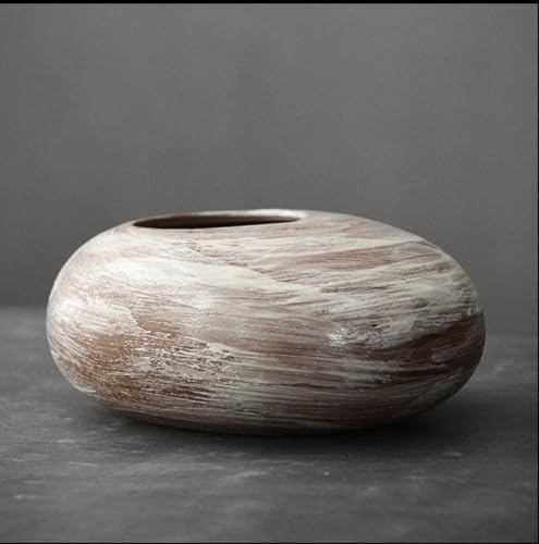 Gohobi Handmade Ikebana Round Vase – Japanese Vintage Style – Zen Home Décor (White/Brown)