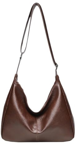 Mabecol Damen Umhängetasche aus PU Leder, Große Handtasche mit Verstellbarem Schultergurt, Hobo Shopper Tasche Damen, Elegante Schultertasche für Arbeit, Reisen, Einkaufen und Freizeit(Braun)