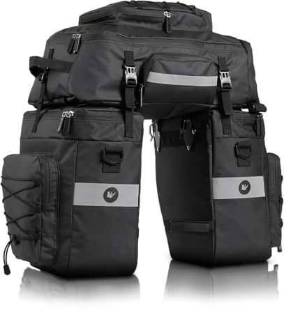 UBORSE Sacoche Vélo Porte-Bagage Arrière Sac de Cadre Velo avec Couverture,3 en 1,Multifonctionnel Imperméable Grande Capacité de 65L Bandes Réfléchissantes Outdoor Voyage Sport (Noir)