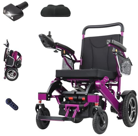 Automatic Folding Electric Wheelchair,one-Button Folding/unfolding,Adult Elderly Portable (27kg no Battery) Travel motorised Chair,700W Drive Power,24AH Lithium Battery,30km Long Range (Violet)
