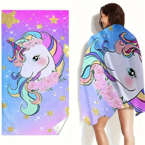 HTTDSLF Toalla Unicornio Toalla Unicornio para Niña Toallas Personalizadas Toallas Infantiles, 75 X 145 Cm, para Baño, Piscina, Playa, Camping
