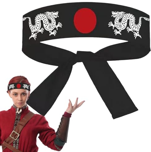 XVHOAB Japanisches Stirnband 39 Länge Black Karate Kid Stirnband mit 2 Drachen- und Sonnenaufgangsmustern Japanische Bandana für Halloween -Cosplay -Kostüme.
