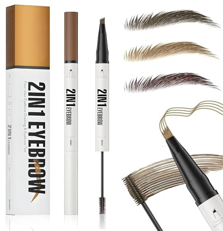Eyebrow Pen, Brown Dual-Ended Brow Pen With 4-Prong Tip And Spoolie, 1-Pack | Fine-Line Colour Application, Eyebrow Brush For Filling Gaps And Blending, Daily Make-Up, Work And Social Occasions