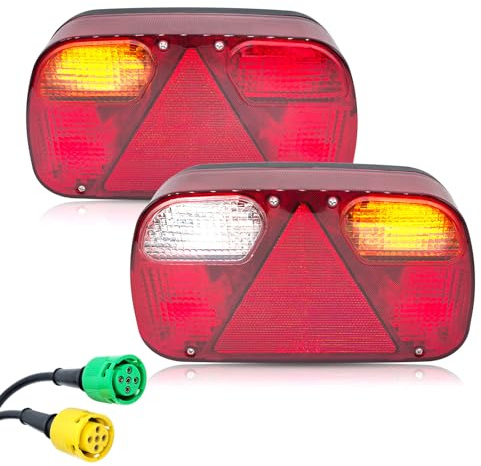 YOYOCOOL 2 Stück Rücklicht Anhänger 12V mit 5 poliges Bajonett, KFZ Anhängerbeleuchtung Rückleuchten mit Dreieck Reflektor, ECE-geprüft