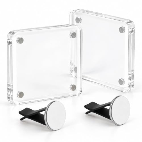 XRVRILE 2 Stück Magnetischer Acryl Bilderrahmen Set, Kleine Mini Magnet Rahmenloser Bilderrahmen 6×6cm mit Starken Magneten, Doppelseitiger Magnet für Zuhause, Büro, Auto Duftclip