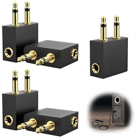 5 adaptadores para auriculares de avión, adaptador doble jack chapado en oro adaptadores de conversión de audio integrados Aircraft Flight Headphone Adapter para auriculares para conector estéreo de