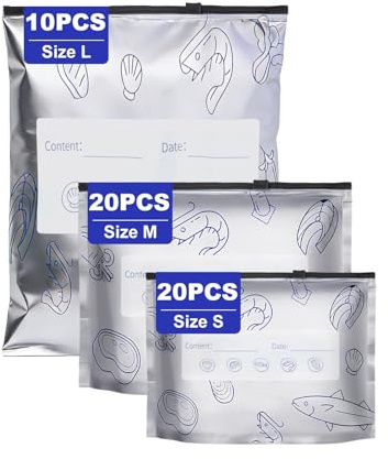 hommova 50 Pcs Reusable Aluminum Foil Sealable Storage Bags, 3 Sizes Aluminum Foil Bags for Vegetable Fruit Meat Storage & Freezing