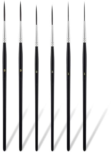 6 Pcs Rigger Liner Brushes, Liner Brushes for Painting, Extra Long Fine Tip Paint Brush Set, Rigger Brush Watercolor for Model, Fingure, Watercolor, Acrylic