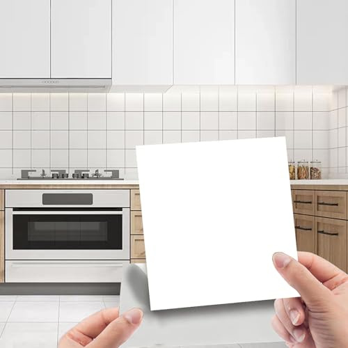 96 Stück Fliesenaufkleber 15x15cm, Weiß Fliesenfolie Bad Wasserfest Küche Selbstklebend, Badezimmer Fliesen Uberkleben Fliesensticker Vinyl, Vinylboden Selbstklebend Rückwand Laminatboden