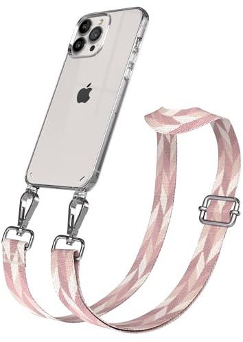 EAZY CASE Handykette - Verstellbares Taschenband kompatibel mit iPhone 13 Pro Max, Schulterriemen, Handykordel mit Silikon Hülle, Umhängetasche, Rosa Mix Silber