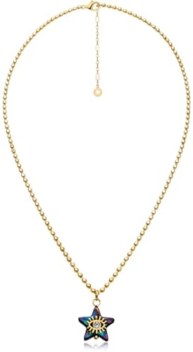 BS Schmuckdesign Halskette Damen | 18K vergoldet | Kugelkette mit Stern Anhänger | Muschelglas & Zirkonia | 45 + 5 cm | Hautfreundlicher Edelstahl | Hypoallergen & salzwasserfest