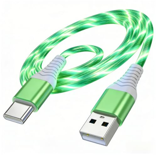 USB C Charger Cable, Light up Charging Cable 2M Support Data Transmission, Type C Cable Fast Charging USB A to USB C Glowing LED Lead for iPhone iPad Huawei Android Phone 5V2A (Green, 1 PC)