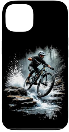 Hülle für iPhone 13 Dynamischer Mountainbiker, der über Felsen springt