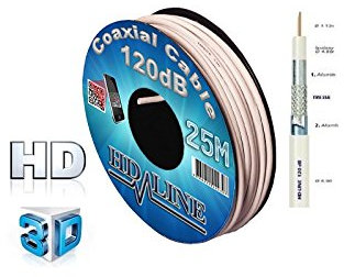 HD-Line - Cable coaxial de Antena (Digital satélite, 120 dB, 25 m, Acero-Cobre, Clase HDTV)