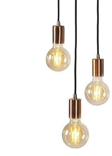 Qazqa - Design Art Deco Hängelampe I Pendellampe I Pendelleuchte Kupfer - Facil 3-flammig I Wohnzimmer I Schlafzimmer - Stahl Rund - LED geeignet E27